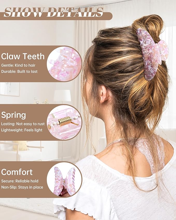 Mesovor 4 Pack Acrylic Hair Clips Claws, Nonslip 4.1" Large Hair Grip Hairclips for Thin and Thick | French Banana Barrettes Hair Strong Hold Hair Jaw Clamps (Colorful Glossy Polished)