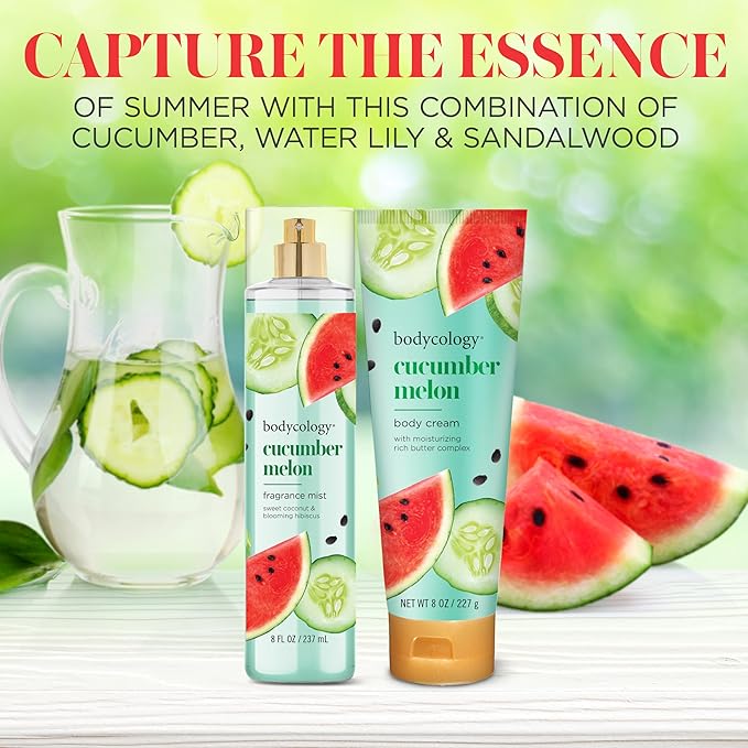 Bodycology Long-Lasting Fragrance Body Mist, Cucumber Melon, 8 fl oz (Pack of 2)