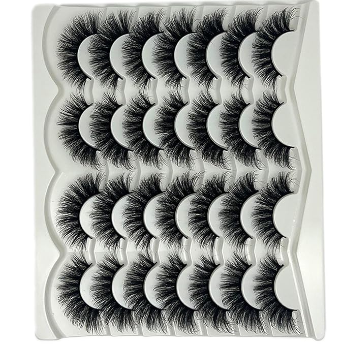 Mink Lashes Wispy Fluffy Cat Eye Strip Lashes Pack 3D Faux Mink Fake Eyelashes C Curl Long Volume Lash Strps Cateye False Eyelashes Natural Look