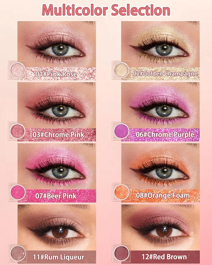 Sparkle Single Eyeshadow Cream, Chrome Pink Glitter Highly Pigmented Eye Shadow, Long-Lasting Blendable Shimmer Eyeshadow,Lightweight Eye Shadow Makeup Palette Christmas Party Gift for Women Girl-03