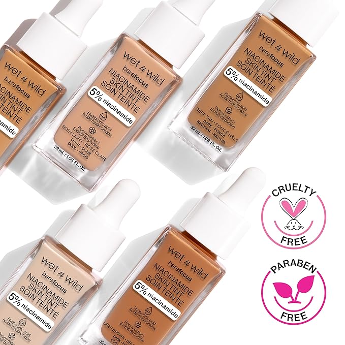 wet n wild Bare Focus Skin Tint, 5% Niacinamide Enriched, Buildable Sheer Lightweight Coverage, Natural Radiant Finish, Hyaluronic & Vitamin Hydration Boost, Cruelty-Free & Vegan - Chestnut