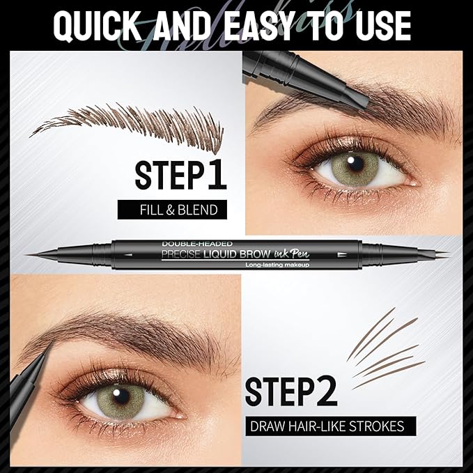 Eyebrow Pencil, Eyebrow Pen with Double-Brush Tip 2-in-1 Eyeliner Dual-Ended Microblading Long Lasting Waterproof Hair-Like Brow Pencil with Eyebrow Brush (Brown)