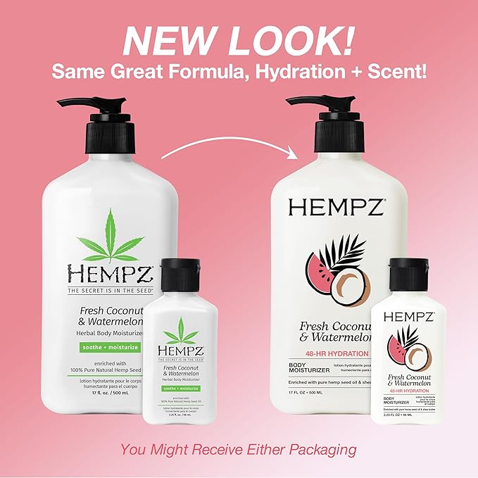 Hempz Herbal Body Moisturizer, Pearl White, Fresh Coconut/Watermelon, 2.25 Ounce