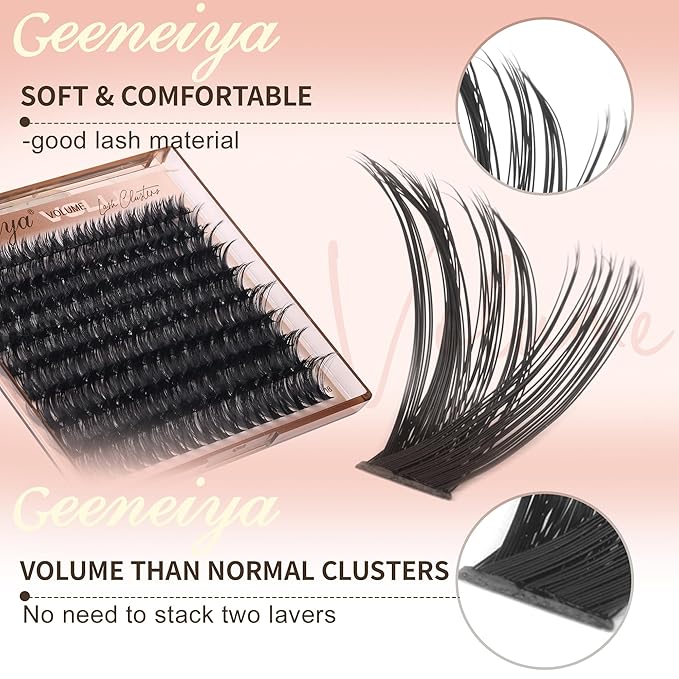 Geeneiya Volume Lash Clusters D Curvature Eyelash Clusters Thick Cluster Eyelash Extensions Wispy Individual Lashes Extensions Waterproof Lashes DIY at Home for Beginners with Lash Map