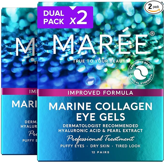 MAREE Eye Gels 2 PACK - Under Eye Patches for Puffy Eyes and Dark Circles with Natural Marine Collagen & Hyaluronic Acid - Anti-Aging Masks for Face to Soothe Puffiness