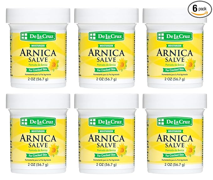 De La Cruz Arnica Salve Foot Care Cream for Dry Cracked Heels & Feet, Skin Care, Hand Salve, 24 Hour Moisture Balm - 2 OZ (6 Pack)