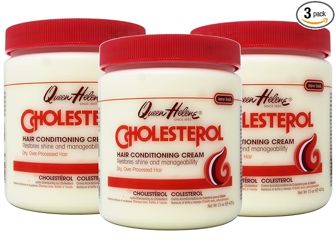 Queen Helene Cholesterol Hair Conditioning Cream – Deep Repair Treatment for Dry, Damaged & Chemically Treated Hair | Moisture-Restoring Mask | 15 oz Jar, 3 pack | Deep Moisture