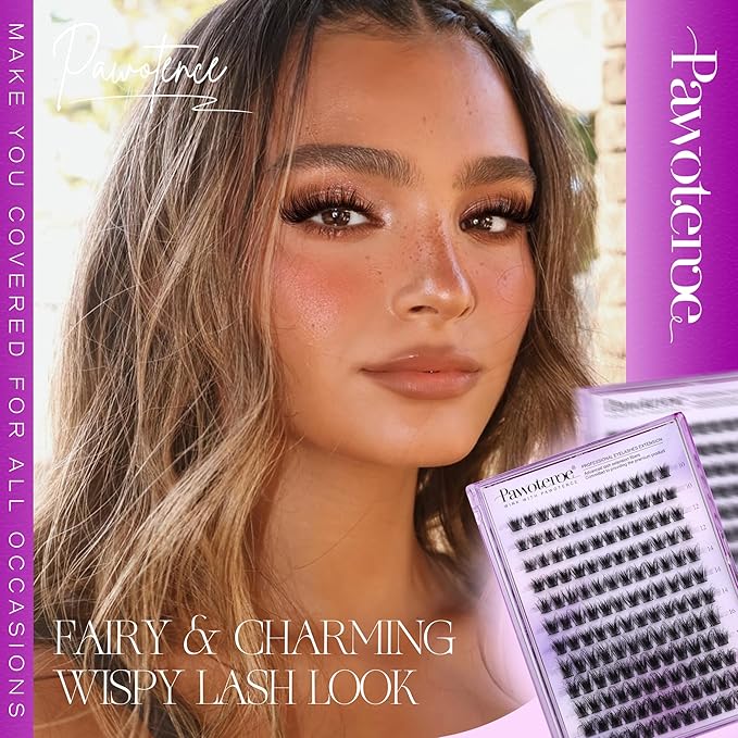 Pawotence Lash Clusters Wispy Eyelash Clusters 10-18mm Faux Mink Individual Lashes Extension DIY 144pcs False Eyelashes Full Cluster Eyelash Extensions