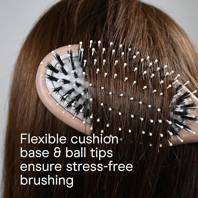 CONAIR Ceramic Wood Nylon & Boar Bristle Cushion Hair Brush, hairbrush for women, reduce frizz and add shine, natural wood handle, for all hair types