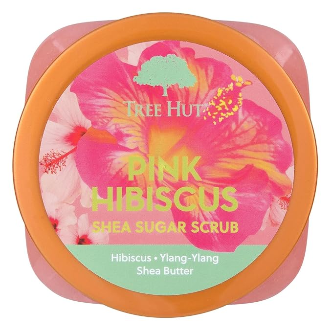 Tree Hut Pink Hibiscus Body Scrub, Exfoliating & Hydrating Sugar Scrub with Shea Butter & Essential Oils, Smooth Skin, Body Exfoliator For All Skin Types, Self Care Gifts for Women, Vegan, 18 Oz