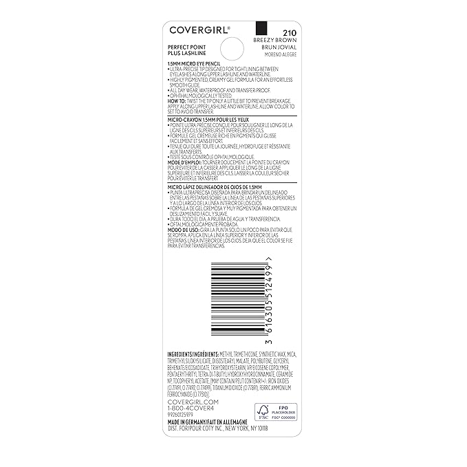 COVERGIRL Perfect Point Plus Lashline, Breezy Brown, Micro Eye Pencil, Ultra-Precise 1.5 Millimeter Tip, Creamy Gel Formula, Clean & Vegan, Talc-Free, Waterproof, 0.002oz (Pack of 2)