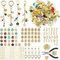 Aucscott Lipgloss Keychain Making Kit with Charms for Gilrs Adults, DIY Keychain Supplies Jewelry Craft Kits with A-Z Letter Charms for Custom Bag Phone Key Chain Lip Balm Earring Purse Handbag