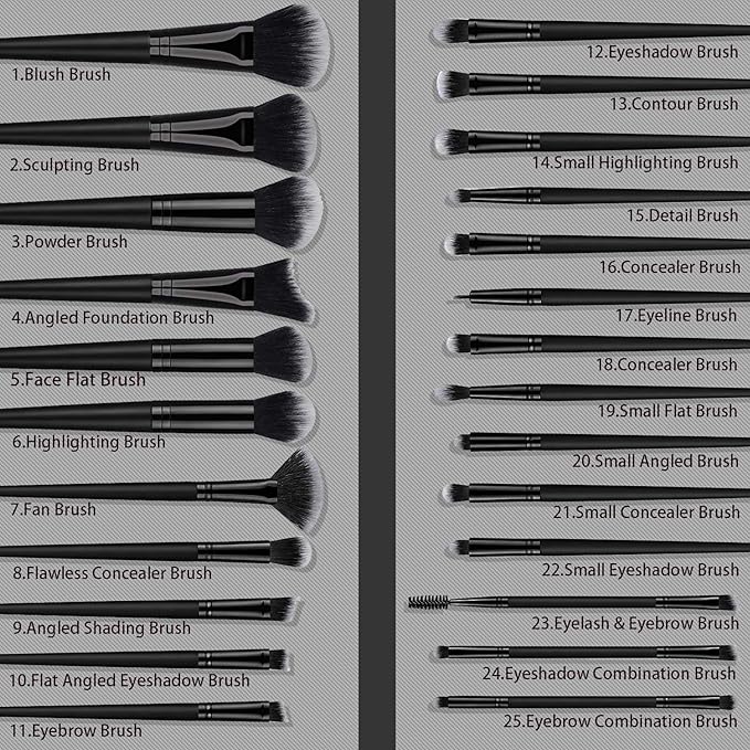 32Pcs Makeup Brushes Set Professional Makeup Kit – Foundation Powder Concealers Blush Eye shadows 25 Pcs Brushes with 4 Makeup Sponge & 3 Powder Puff (Black)