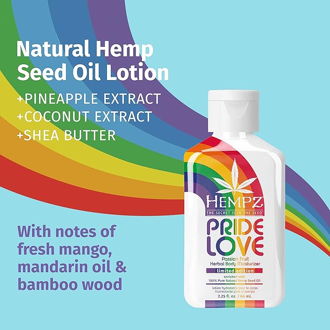 Hempz Body Lotion - Passion Fruit Pride Love Limited Edition Daily Moisturizing Cream, Shea Butter, Aloe, Lavender Extract Body Moisturizer - Skin Care Products, Hemp Seed Oil - Travel Size