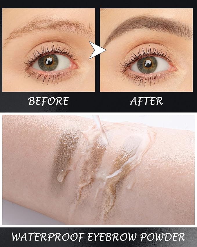 3 Color Eyebrow Powder Palette Kit, Gray Medium Brown & White Eye Brow Powder for Women, Long-Lasting Waterproof Tinted Brow Filler, With Mirror & Eyebrows Brush Makeup Set, Defined Natural Brows-B02