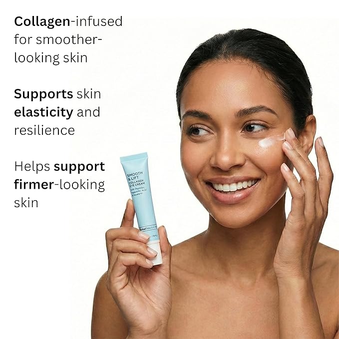 Global Beauty Care Smooth & Lift Collagen Eye Cream - Refining Under Eye Treatment to Support Skin Elasticity with Peptides, Hyaluronic Acid, Squalane & Vitamin E Formula, 0.5 fl oz (3 Pack)