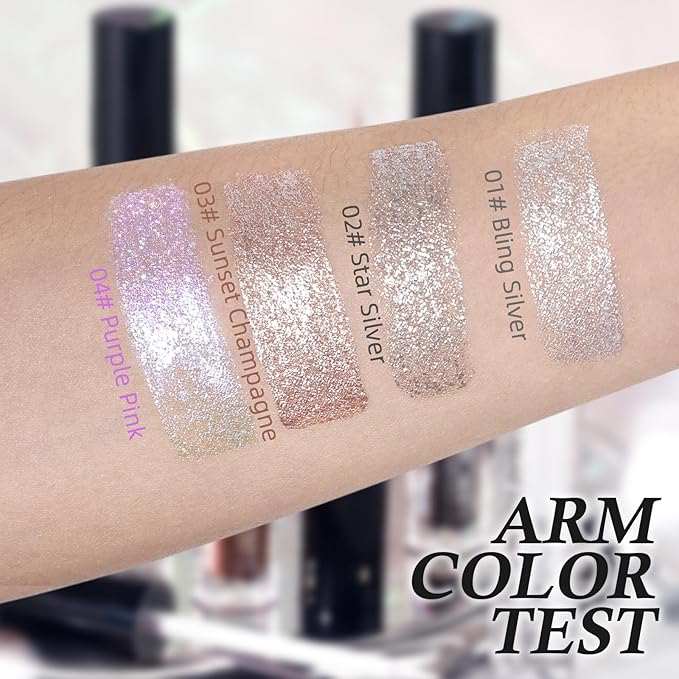 Liquid Glitter Eyeshadow Eyeliner, High Pigment Metallic Shimmer Eyeshadow Liner, Quick Drying Sparkle Eye Shadow, Lightweight Long-Lasting Shiny Eyes Liner Highlighter Makeup, 02# Star Silver