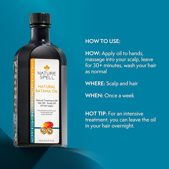 Nature Spell Batana Oil for Hair Growth with Comb Applicator, Pre-Diluted Scalp Oil to Strengthen Roots and Strands, Suitable for All Hair Types, Vegan, 150ml