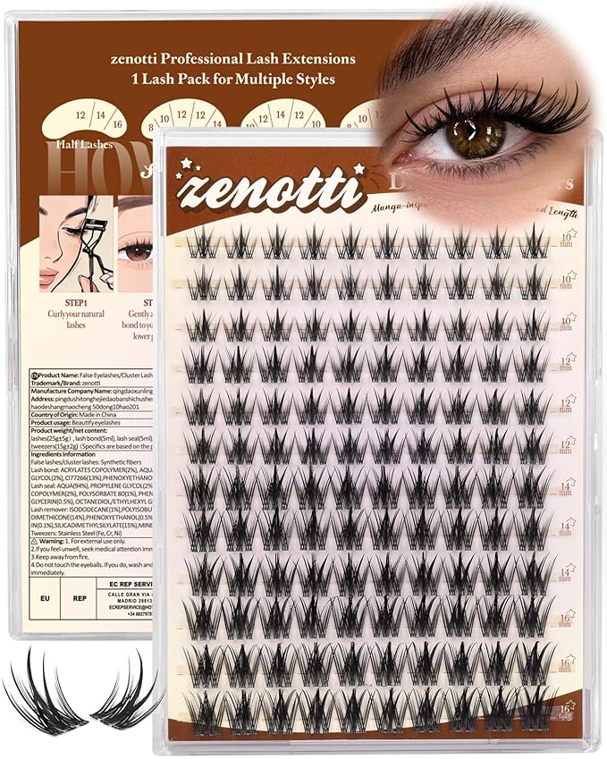 Wispy Lash Clusters Natural Manga Lash Clusters Anime Cluster Eyelash Extensions Fairy Spiky Individual Lashes C Curly Wet Look Lash Extensions with Invisible Band Beginner Friendly 8-16MM by zenotti