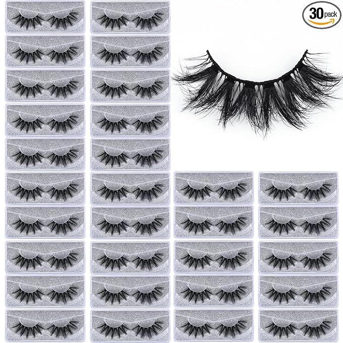 APCYUST Lashes Mink Bulk 30 Pair Wholesale Lashes 5D Fluffy Eyelashes Wholesale Faux Mink Eyelashes Natural Medium Length Fake Lash with Portable Pack (Round V 30 Pairs)
