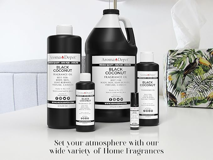 Aroma Depot Black Coconut Fragrance Oil 4 oz. Perfume Skin Oil, Scented, is Great for Candles, Bath Bombs, Body Butters, Creams & Lotions. Few Drops in The Diffuser, Burners, or Warmers.