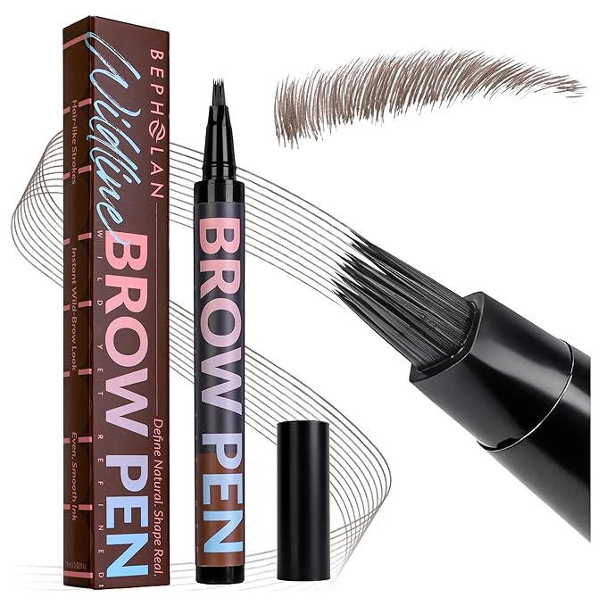 BEPHOLAN 4D Liquid Eyebrow Pen, Precise Brush-Tip, Hair-Like, Waterproof Long Lasting Natural Fuller Brows (Dark Brown)