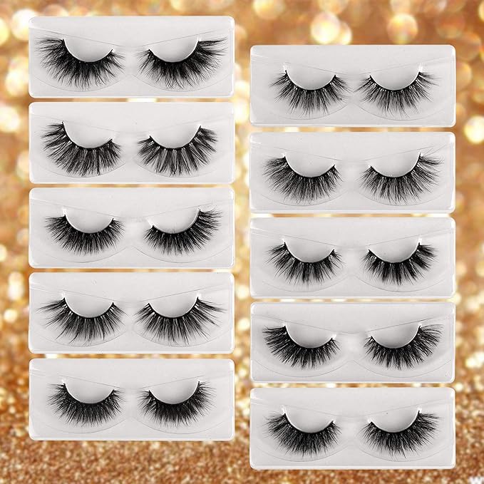 Newcally Lashes False Eyelashes Natural 3D Faux Mink Lashes 10 Pairs 10 Styles Wispy Fake Eyelashes Dramatic Handmade Reusable Lashes Pack with 10 Portable Eyelash Boxes
