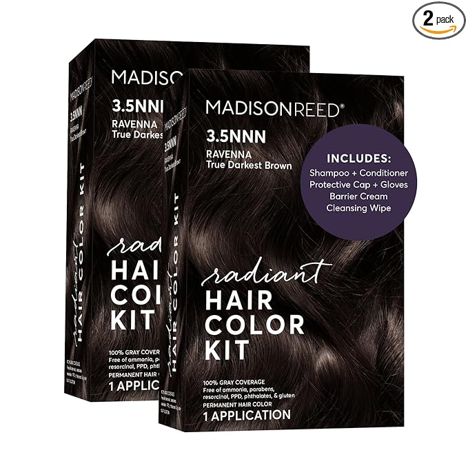Madison Reed Radiant Hair Color Kit - 3.5NNN Darkest Brown-Black (Ravenna Brown), 100% Gray Hair Coverage Permanent Hair Dye for Resistant Grays | PPD-Free & Ammonia-Free, 2 Pack