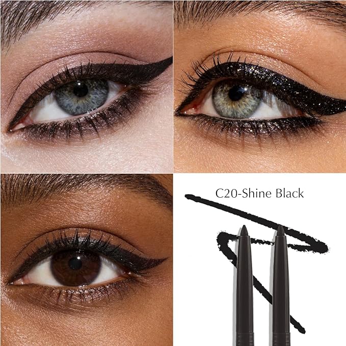 2 PCS Black Eyeliner Pencil Set, Retractable Shine Shimmer Gel Waterline Eye Liner Pen, Smudge-Proof Multi-Use Creamy Eyeshadow High Pigmented Long-Lasting Smooth Eyeliner for Older Women