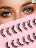 False Lashes Wispy Eyelashes Natural Look 15MM Fake Eyelashes 0.1MM Thin Band Strip Lashes Lightweight False Eyelash 3D Volume Fluffy Eye Lash C Curl Soft Siligli 7 Pair