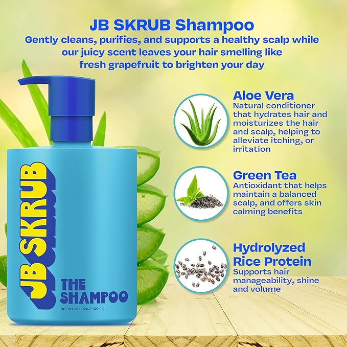 JB SKRUB Boys Shampoo for Kids, Tweens & Teens‚ Aloe Vera & Green Tea for Healthy Hair & Scalp‚ Sulfate-Free, Paraben-Free, Citrus Scent, 14 oz.