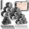 4 Sizes Self-Grip Hair Rollers Set - 50 Pcs Jumbo Curlers for Long, Short Hair and Bangs (25mm, 36mm, 48mm, 60mm) With Clips, Black