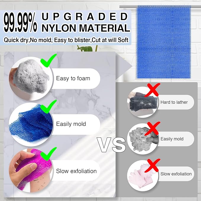 4 Pieces African Net Sponge for Deep Exfoliation – African Net Sponge Authentic, Exfoliating Washcloth, Quick-Drying African Net for Smooth & Glowing Skin(Brown, Blue, Purple,Grey)