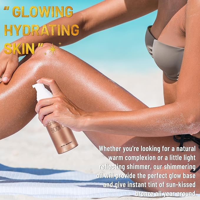UCANBE Body Shimmer Oil 100ml, Moisturizing Body Glow Glitter Oil, Waterproof Shimmering Luminizer Liquid Illuminator Highlighter, Tinted Shimmer Lotion Glowing Bronzer Makeup(Rose Gold)