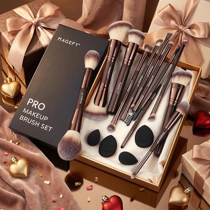 MAGEFY Makeup Brushes 22-in-12 Professional Makeup Brush Set Double-End Make Up Brushes for Powder Concealers Eye Shadows Blush with Gift Box