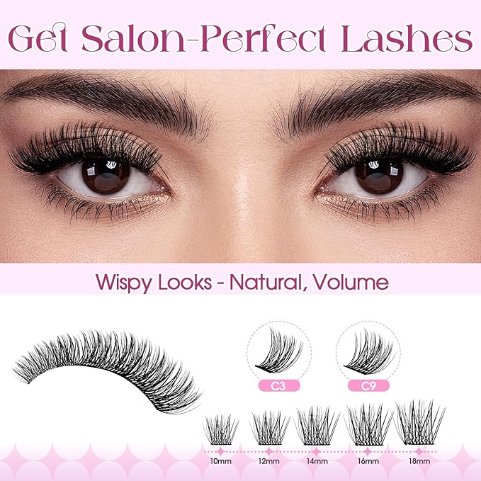 Wispy Lash Clusters Kit Packs: Wendy, 784Pcs, C3, C3, C9, C9, Natural, Volume, Soft, DIY Eyelash, C Curl, 10-18mm Mixed, Individual, Fake Lashes, Bulk Pack