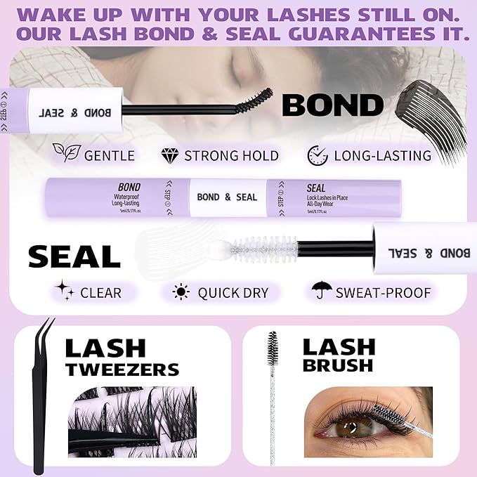 EYDEVRO Wispy Lash Clusters Kit Natura Eyelash Clusters Kit 9-18mm Cluster Eyelash Extensions CD Curvature 192 Pcs Manga Lash Extension Kit Individual Eyelash Extension Kit Lash Bond and Seal Tweezers