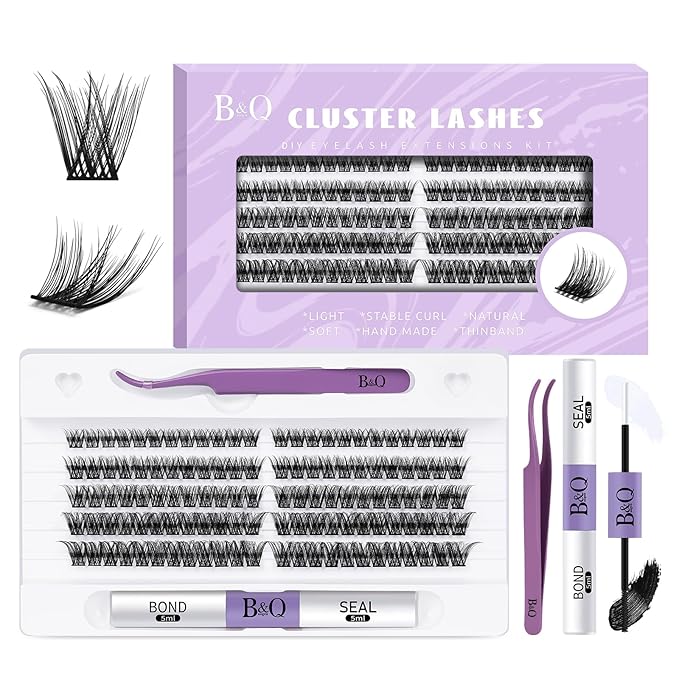DIY Lash Extension Kit 120pcs Individual Lashes Cluster B&Q D Curl Eyelash Extension Kit Lash Clusters with Lash Bond and Seal and Lash Applicator Tool for Self Application (Kit-12-18MIX)