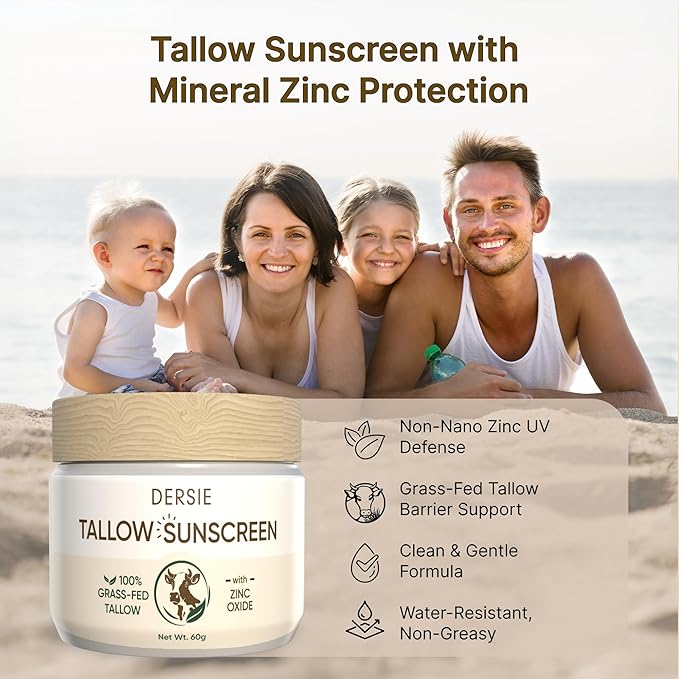 Dersie Tallow Sunscreen SPF 30 – Mineral UV Defense with Non-Nano Zinc Oxide – Face & Body Sun Protection for Adults & Kids (2.12 Ounce (Pack of 1))