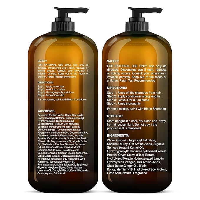 Botanic Hearth Biotin Shampoo and Conditioner Set - with Ginger Oil & Keratin for Hair Loss and Thinning Hair for Men and Women - Sulfate Free, 16 fl oz each