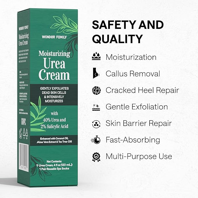 Urea 40% Cream for Feet Maximum Strength – Intensive Foot Repair & Cracked Heel Treatment – Athletes Foot Treatment Peel Mask – 40% Lotion for Dry Skin & Hand Cream for Women & Men – 4 Fl Oz