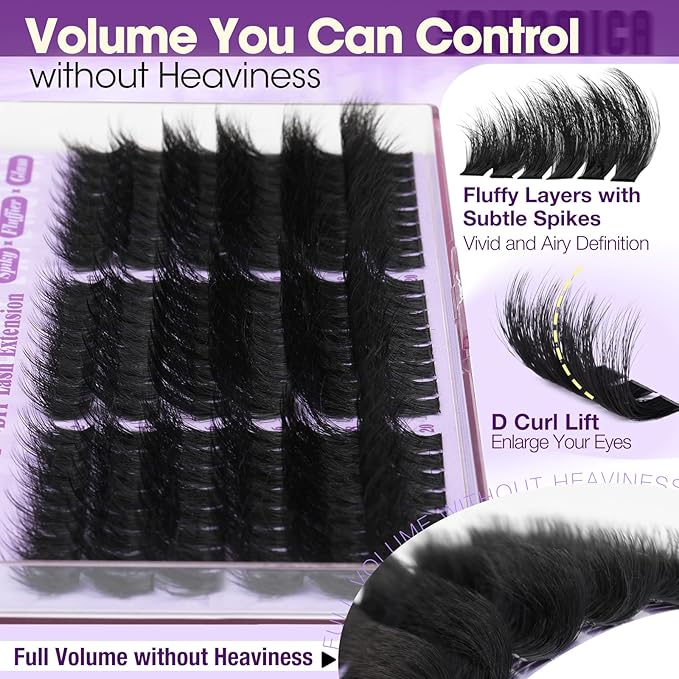 Yawamica Fluffy Lash Clusters Kit Wispy Volume Cluster Eyelash Extensions 12-20mm D Curl Individual Lash Extension Kit with 2-in-1 Lash Bond and Seal and Tweezers for Volume Wispy Lash Look