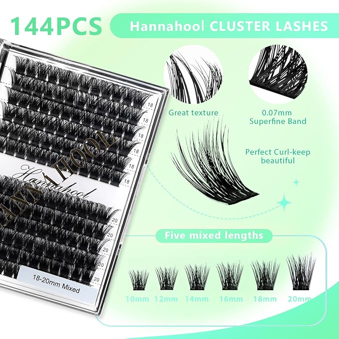 12rows-Large Tray Mixed 8-10-12-14-16mm/Mixed 14-15-16mm/Mixed14mm-16mm/Mixed 18-20mm Wide Stem Individual False Eyelashes Dramatic Black Cluster Eyelashes (mixed 18-20mm)