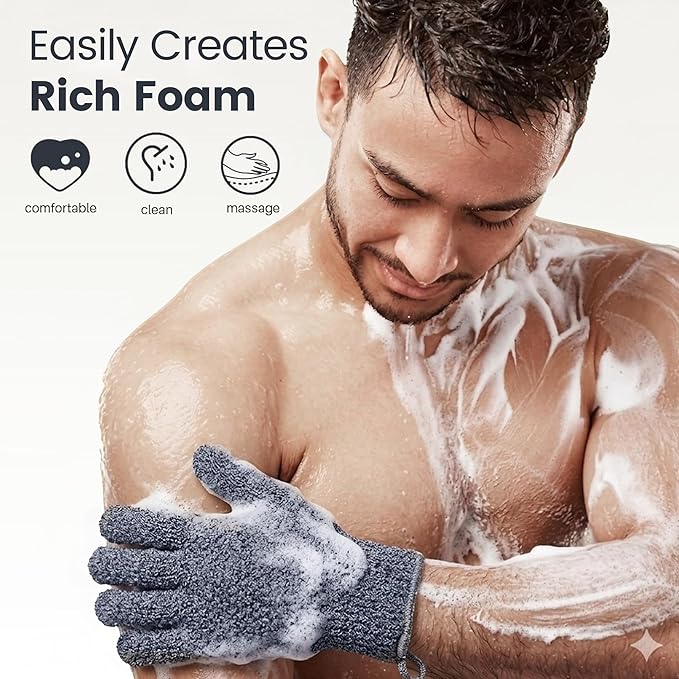 Yiclick Heavy Exfoliating Gloves 4Pcs, Exfoliating Mitt, Body Scrubber for Bath Shower Exfoliation, Body Scrub Exfoliator for Dead Skin Remover, Exfoliate Sponge Loofah Washcloth Men Women