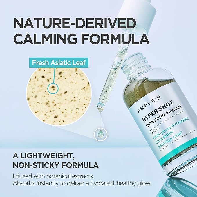 AMPLE:N Hyper Shot Cica PDRN Ampoule - Korean Face Serum for Sensitive, Acne Prone Skin - Calming, Barrier Repair with Centella Asiatica Niacinamide Plant DNA, Non-Comedogenic K-Beauty, 2.7 fl.oz.