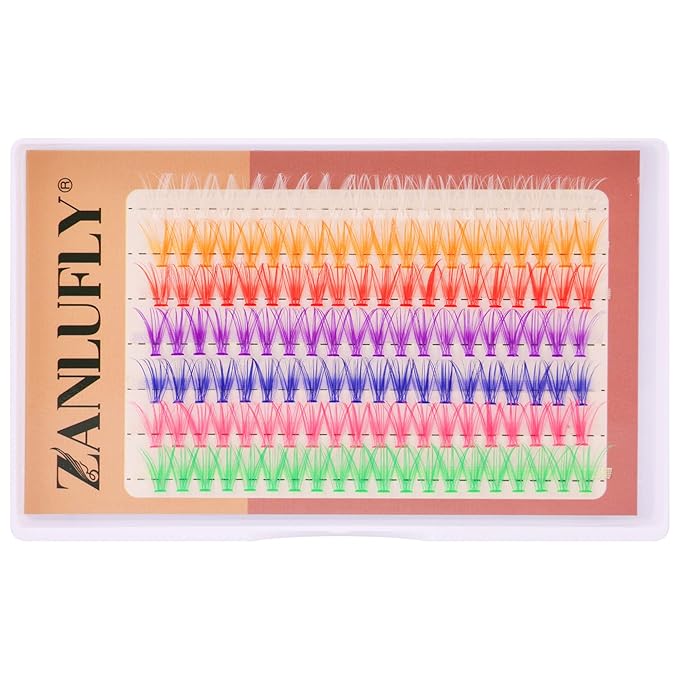 Colored Lashes Cluster Eyelashes Individual DIY Lashes Extensions 7 Colors Eye Lashes Extensions 140 PCS Clusters False Lashes DIY at Home Set Pack（14MM）
