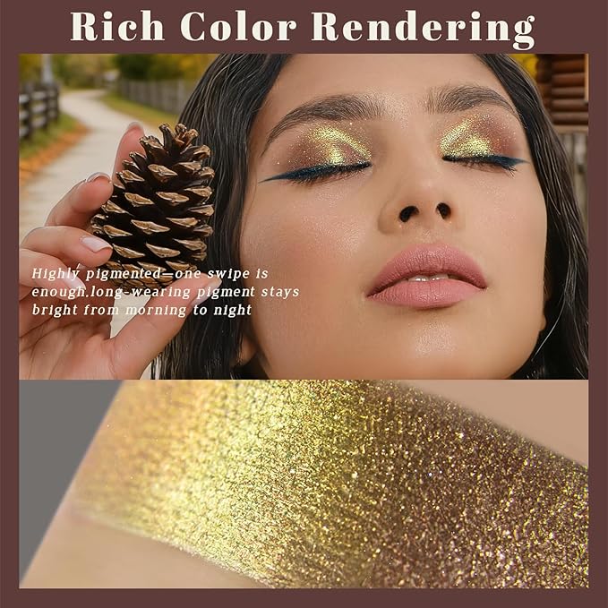 Noerrors Duochrome Golden Tan Glitter Eyeshadow Palette, Holographic Multichrome Rich Color Cream Shimmer Metallic Single Eye Shadow, Color Shift Diamond Sparkle Iridescent Eyelid Brightener Makeup#09