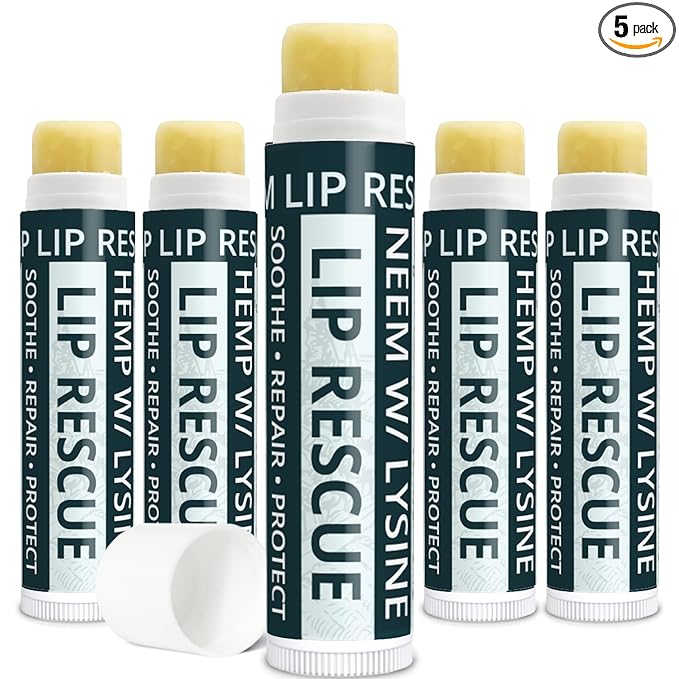 Hemp Lip Balm with L-Lysine & Seed Oil | Intense Lip Conditioner for Softness & Moisture Retention | Natural Botanical Lip Care (5 Tubes)