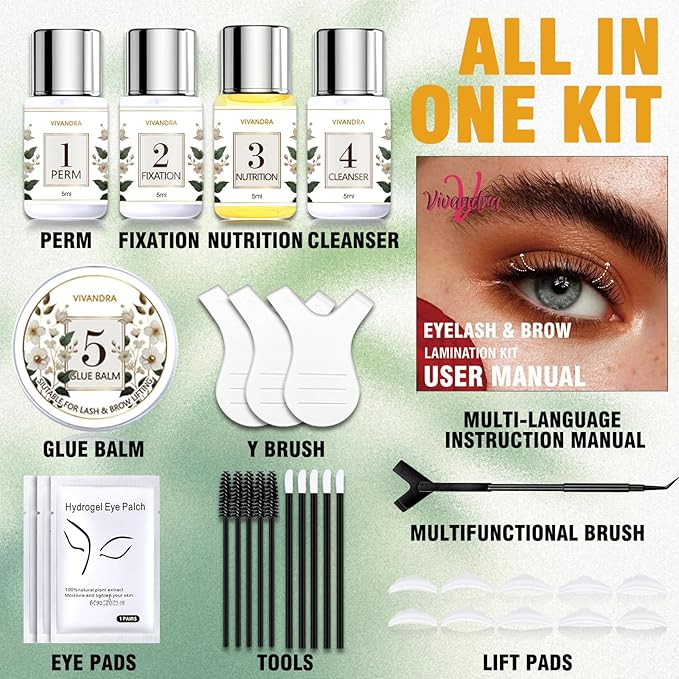 2-IN-1 Lash Lift & Brow Lamination Kit, DIY Home Kit for Naturally Fuller Brows & Lifted Lashes, Lasts Up to 6 Weeks with Proper Use, Easy-to-Follow Instructions Included