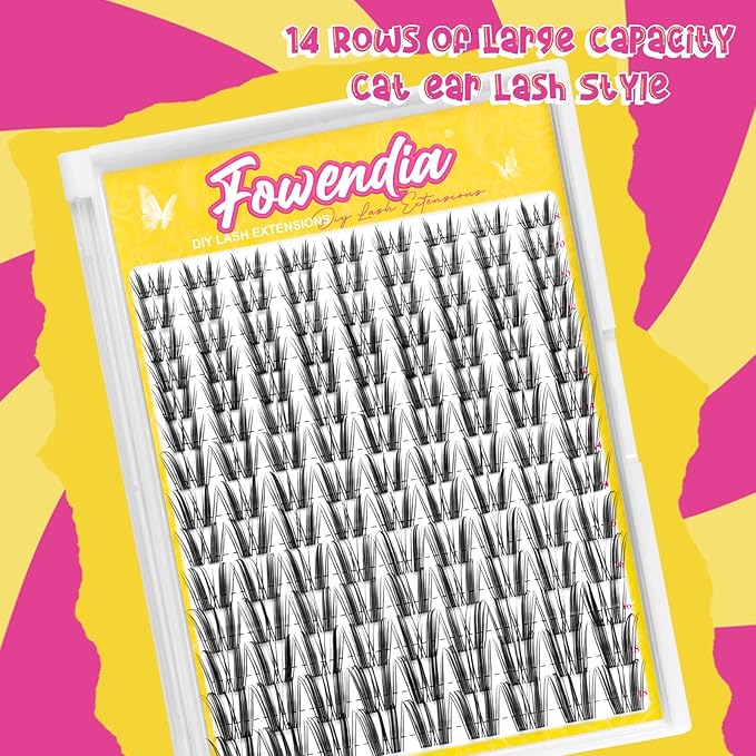 Fowendia Lash Clusters Freya Manga Lashes Clusters DIY Lash Extension Kit 8-18mm D Curly Eyelash Clusters with Bond, Seal, and Remover - Invisible Band 0.3mm Wispy Cluster Lashes Spikes Eyelashes Kit